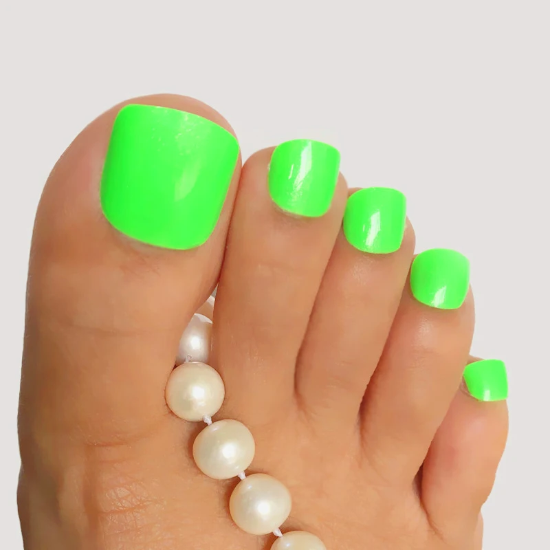 24ct/strip Foot False Toenails and Artificial Fake nails Smooth Surface  Acrylic Pearl green Finger nails Pure Color
