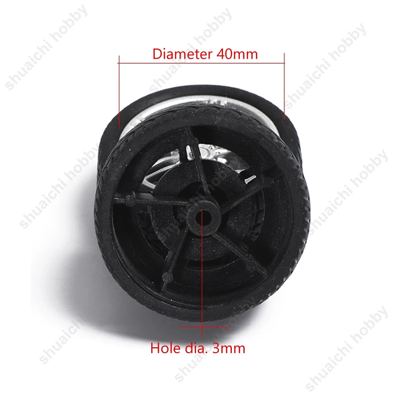 10 pezzi ruote in gomma fai da te diametro pneumatici 40mm pneumatici 3mm albero indossabile per RC Mini modello di auto giocattolo pezzi di ricambio