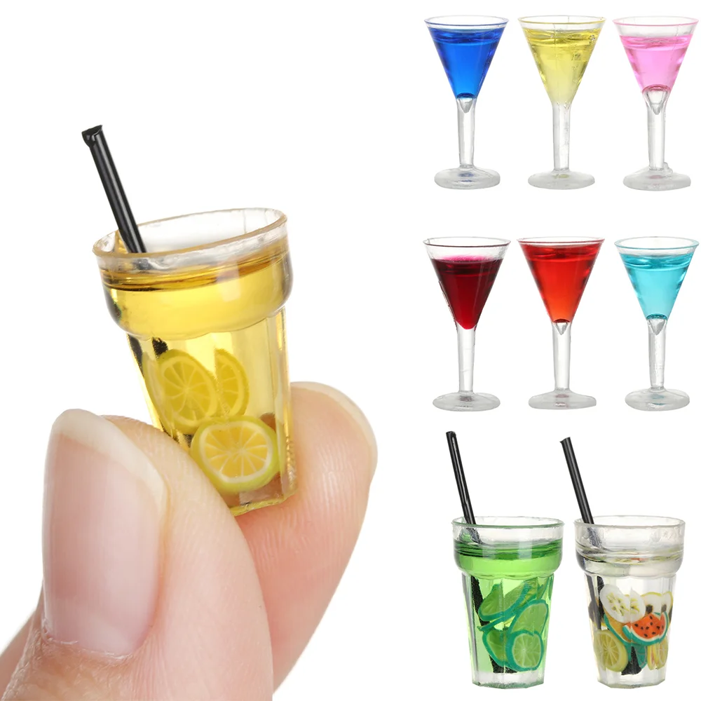 Mini Obst Tee Cocktail Puppe DIY Harz Szene Modell Miniatur Lebensmittel Spielen Set Spielzeug Puppe Dekoration Puppenhaus Zubehör