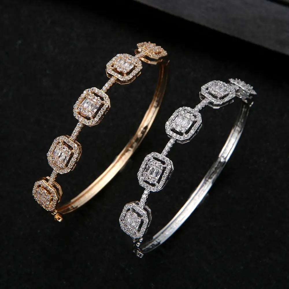 

Spring Trendy Luxury Stackable Statement Bangle For Women Wedding Full Cubic Zircon Crystal CZ Dubai Bracelets S0800