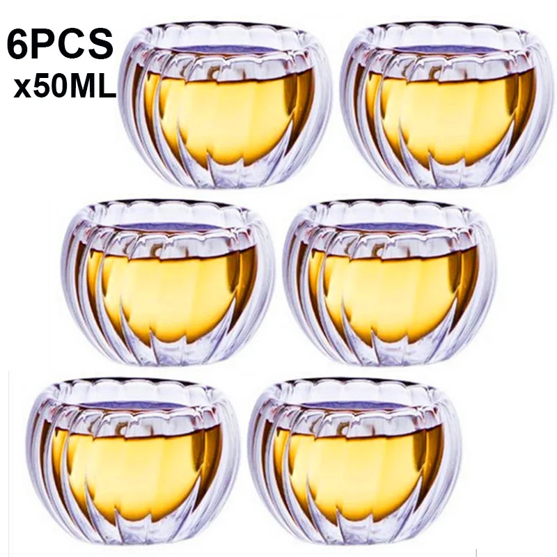 

High Borosilicate Heat-resisting Glass Small Double Wall Tea Cup Originality Transparent Double Wall Kungfu Teacup Capacity 50ML