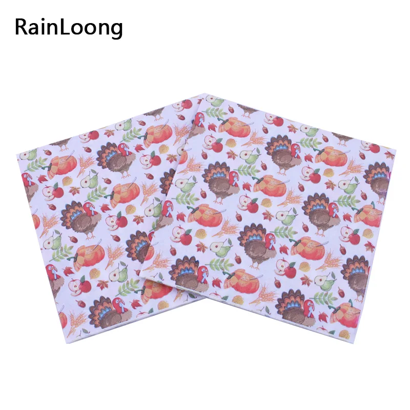 [RainLoong] Printed Apple Turkey Paper Napkins For Thanksgiving Party Decoration Decoupage 33*33cm 1 pack (20pcs/pack)