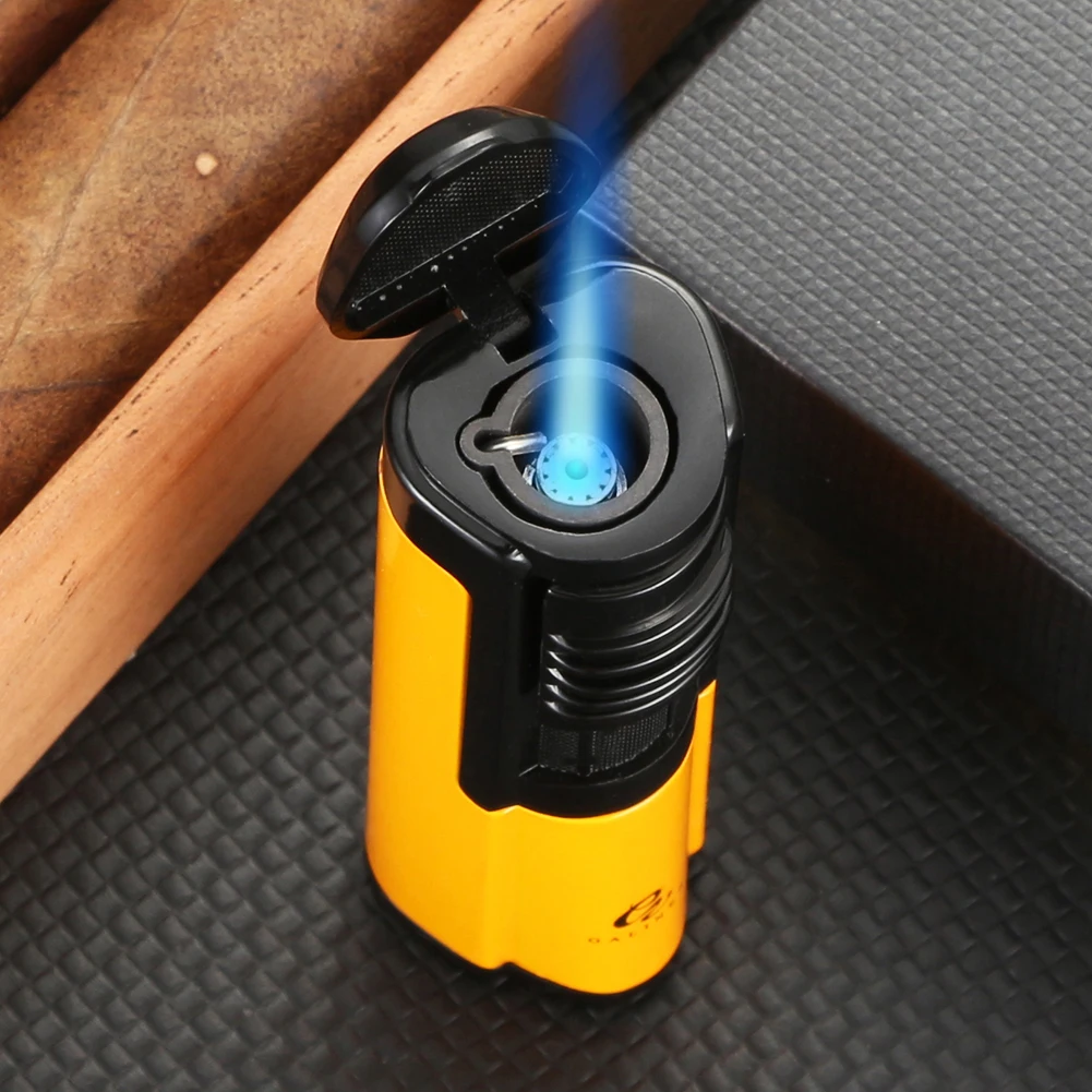 

GALINER Striped Cigar Lighter Metal Thin 1 Torch Blue Flame Lighters Cigar Smoking Tool With Gift Box Packaging