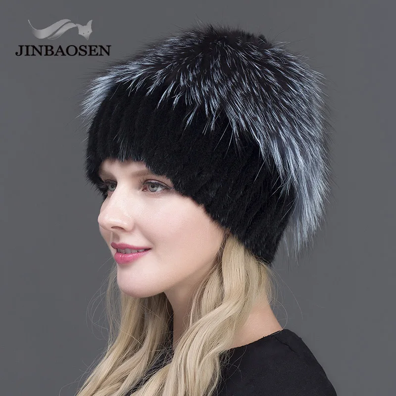 

Women's New Winter Fur Hat Hooded Head Authentic Mink Fur Hat and Silver Fox Fur Flower Design Hat High Quality Fur Fashion Hat