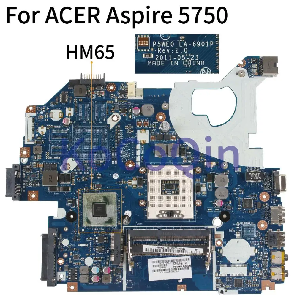 KoCoQin Laptop motherboard For ACER Aspire 5750 5750G Mainboard P5WE0 LA-6901P MBRFF02005 HM65