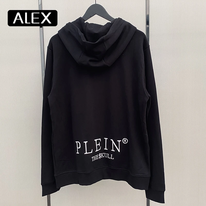 Alex Plein Hoodies Man 100% Cotton Outline Skull Embroidery Fleece Zip-up Streetwear Menashion Aesthetic Couple Sportswear New