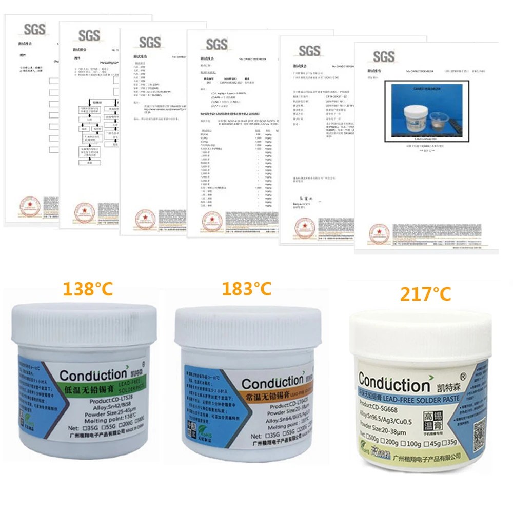 Imagem -02 - Ponto de Fusão Líquido sem Chumbo da Pasta da Solda da Lata da Soldadura 138 183 217 °c para o Pwb Bga Conduziu o Creme 200g da Lama da Lata da Cpu do Reparo de Smd