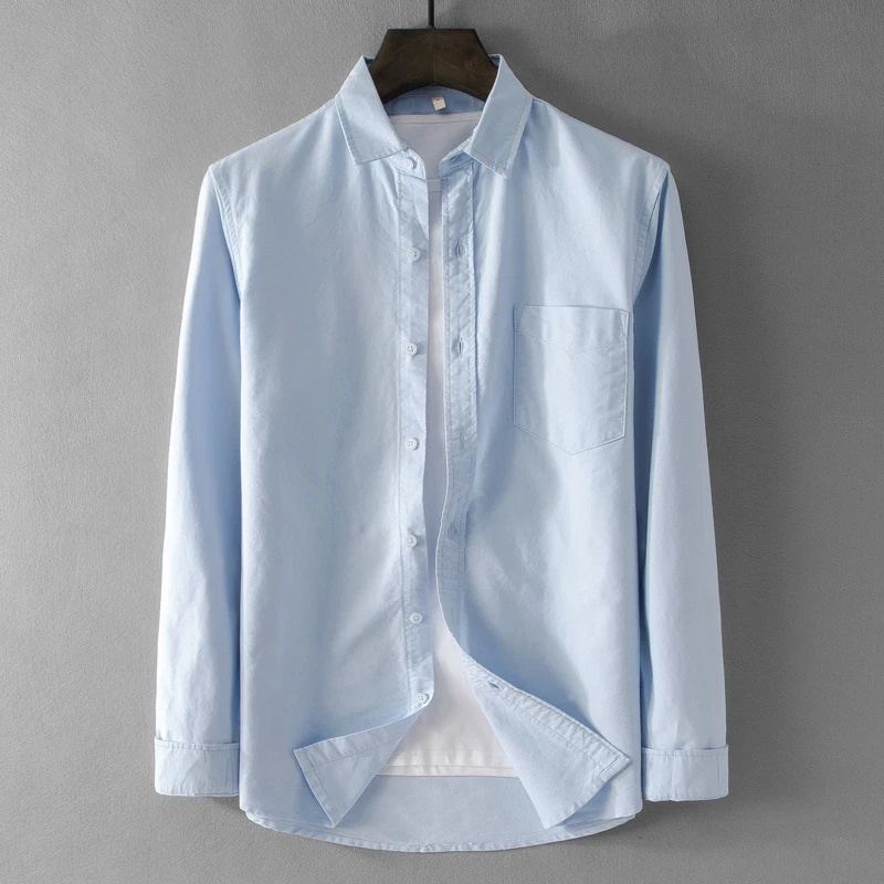 Designer new 6 color oxford pure cotton brand shirt men long sleeve sky blue shirts for men solid casual shirt mens chemise