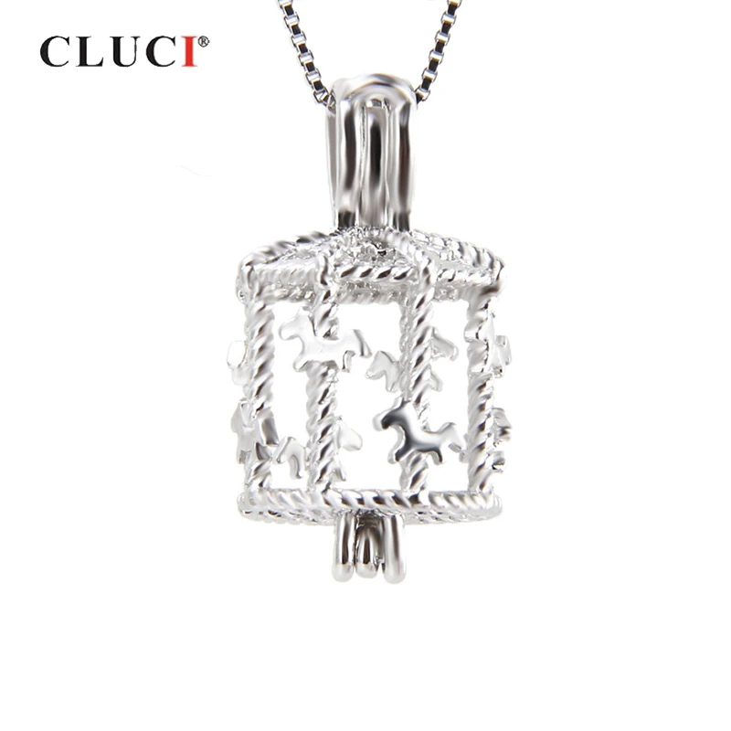 

CLUCI Silver 925 Cute Carousel Cage Pearl Pendant 925 Sterling Silver Merry-go-round Charms Gift for Women Pearl Locket SC176SB