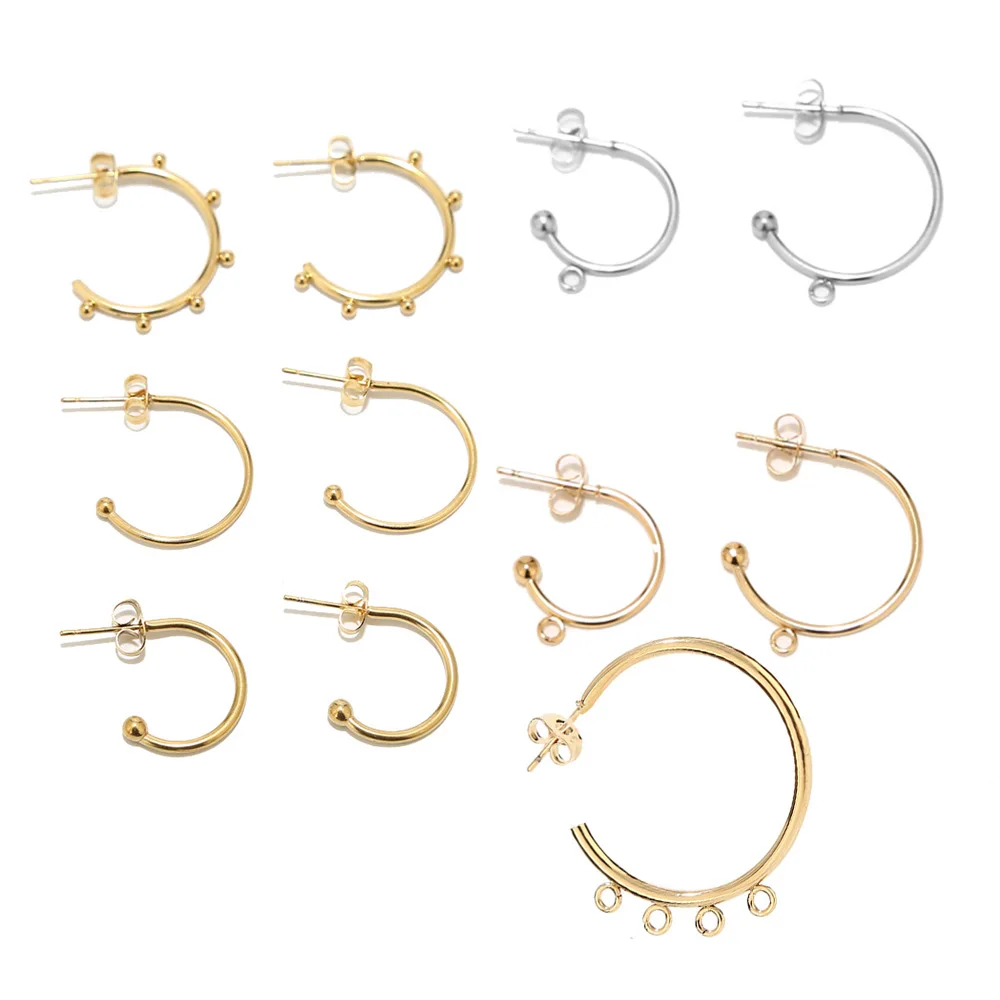 10pcs Stainless Steel Gold Plated C Shape Huggie Earring Posts Anti-allergy Stud Earrings Components for DIY Women Jewelry Gifts