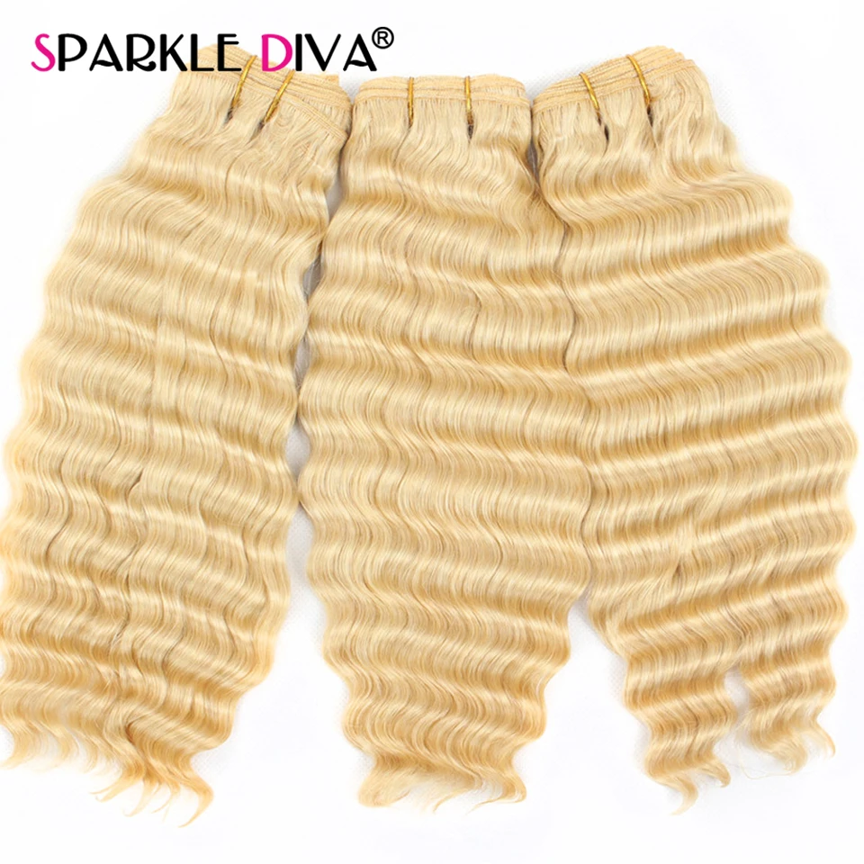 8-40 Inches 613 Bundles100% Human Hair Deep Curly Bundles 613 Honey Blonde Human Hair Bundles Double Drawn Hair Weave Bundles