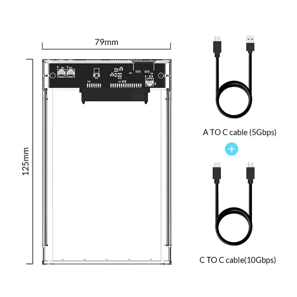 ORICO Typ C 2.5 \'\'Transparent HDD Fall USB 3,1 Gen2 10Gbps Festplatte Gehäuse Unterstützung UASP Protokoll Mit typ-C bis C Kabel