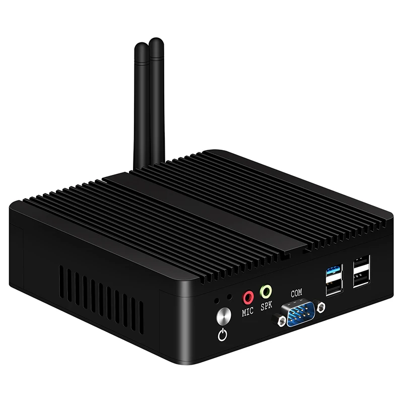 Mini PC Intel Celeron J1900 sans ventilateur, Windows, Linux, 4x USB, 2x COM, RS232, HDMI, VGA, WiFi, ordinateur industriel intégré, façades, cœurs