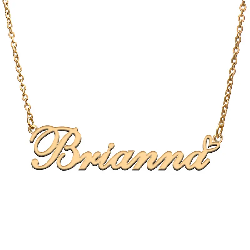 Brianna with Love Heart Name Necklace for Women Stainless Steel Jewelry Nameplate Pendant Femme Mother Child Girls Gift