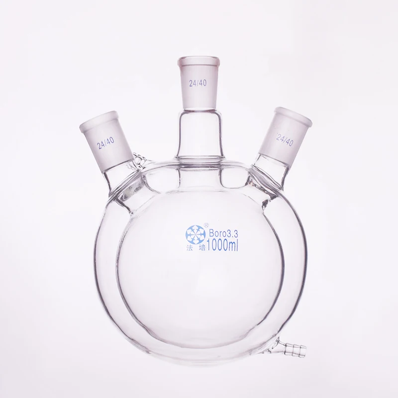 

FAPE Double-deck spherical three-necked round bottom flask,50ml-1000ml-5000ml,Joint 24/40,Mezzanine jacketed reactor bottle