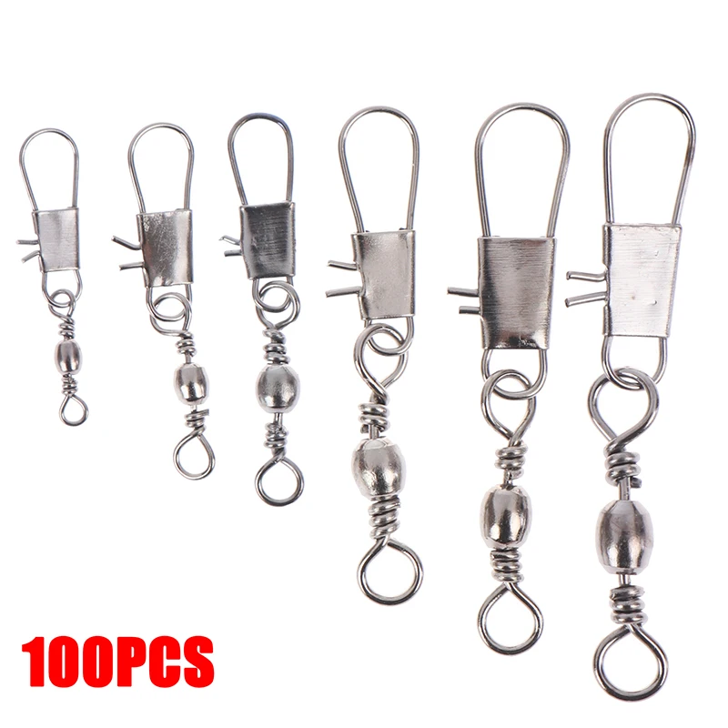 100pcs Bearing Swivel Fishing Connector Mixed Size 2#-14# Barrel Rolling Solid Rings For Fishhook Lure Link Tackle