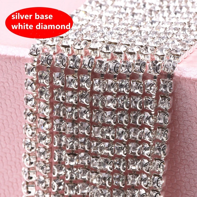 10 Meters 2-6Mm Rhinestone Chain D Claw Anti-Hook Silver/Gold Base Glass Crystal ​Diamond Strass Trim Diy Cloth Sew Accessories