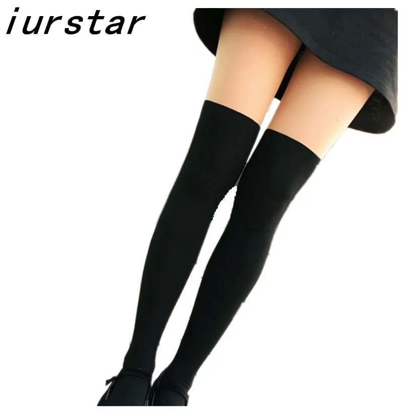 Iurstar Tights Women Girls Spring Summer Sexy Nightclubs Over Knee Tinted Sheer False Suspender Patchwork Pantyhose Tattoo Tight