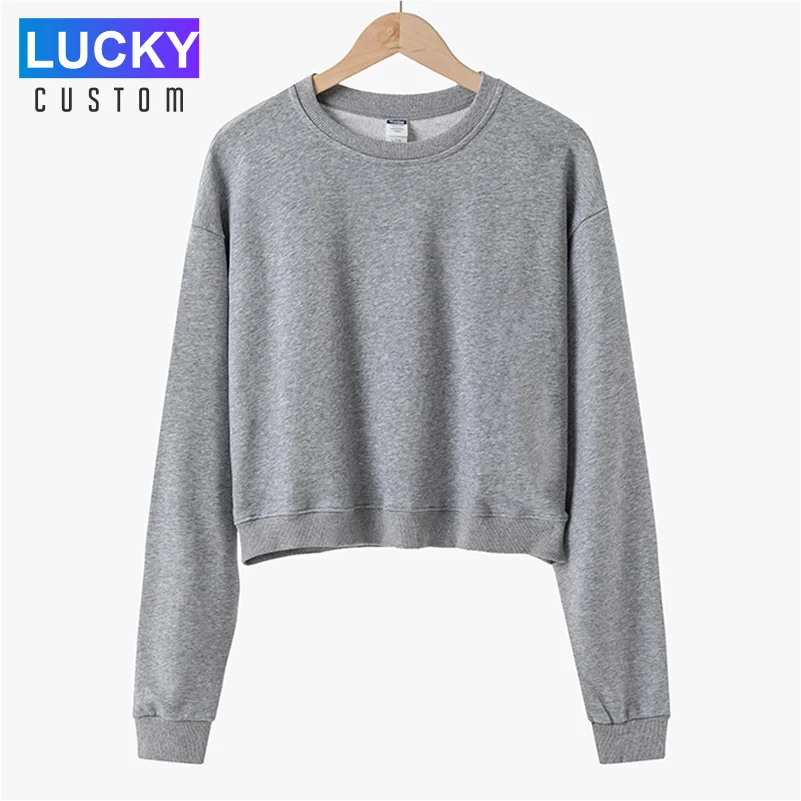 Felpa nuda Harajuku da donna Casual manica lunga Top Logo ricamato stampato personalizzato Pullover corto in puro colore Streetwear