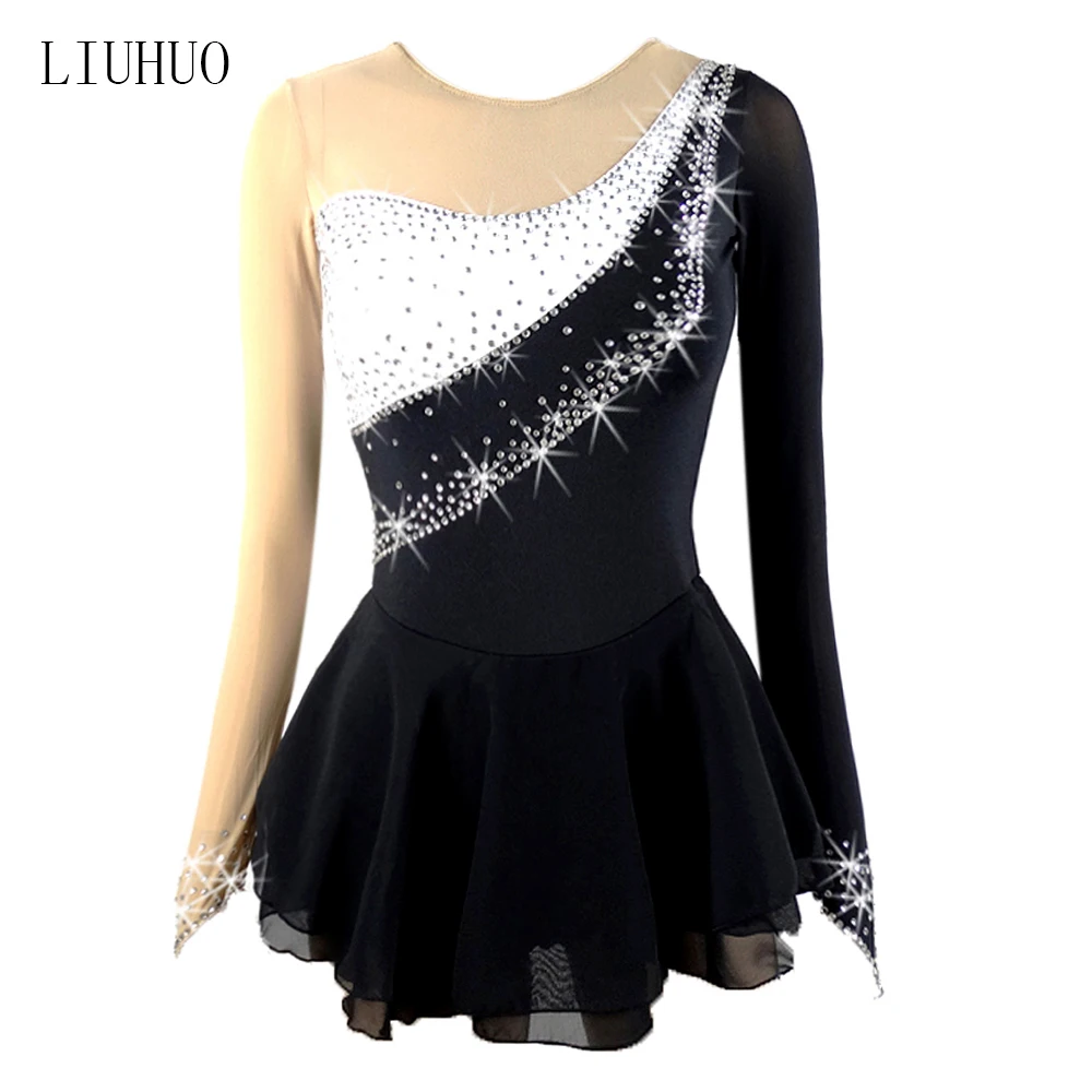 

Figure Skating Dress Women Girls Ice Skating Dress Long-sleeved Gymnastics Costume Custom Colors Sizes Quality Rhinestone