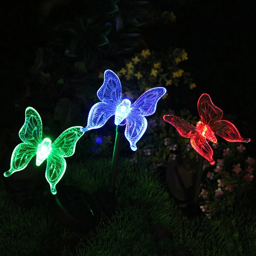 Luz Solar de jardín alimentada por energía Solar para exteriores, lámpara de césped de paisaje impermeable IP65, RGB, colorida, mariposa de libélula de pájaro