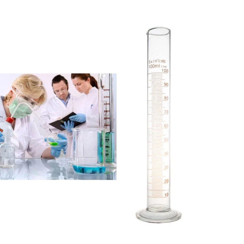 E5BE 100 ml Plastic Measuring Cylinder Liquid Measuring Tools Compatible with Chemistry Kitchen Thick Glass Transparent