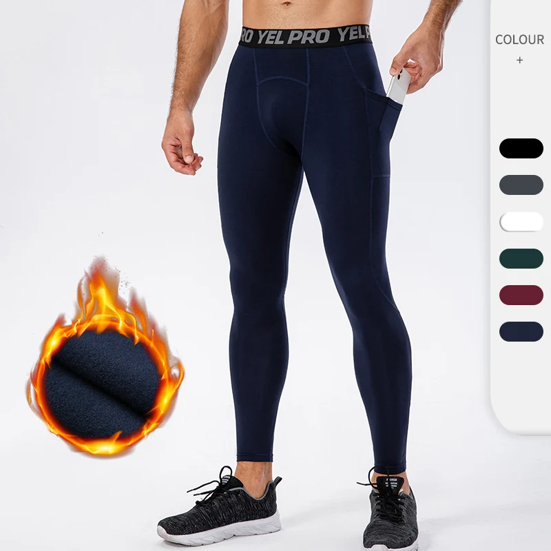 Men Compression Pants Autumn Winter Sports Fitness Running Pants  Basketball Workout Tights Gym Training Leggings With Pocket