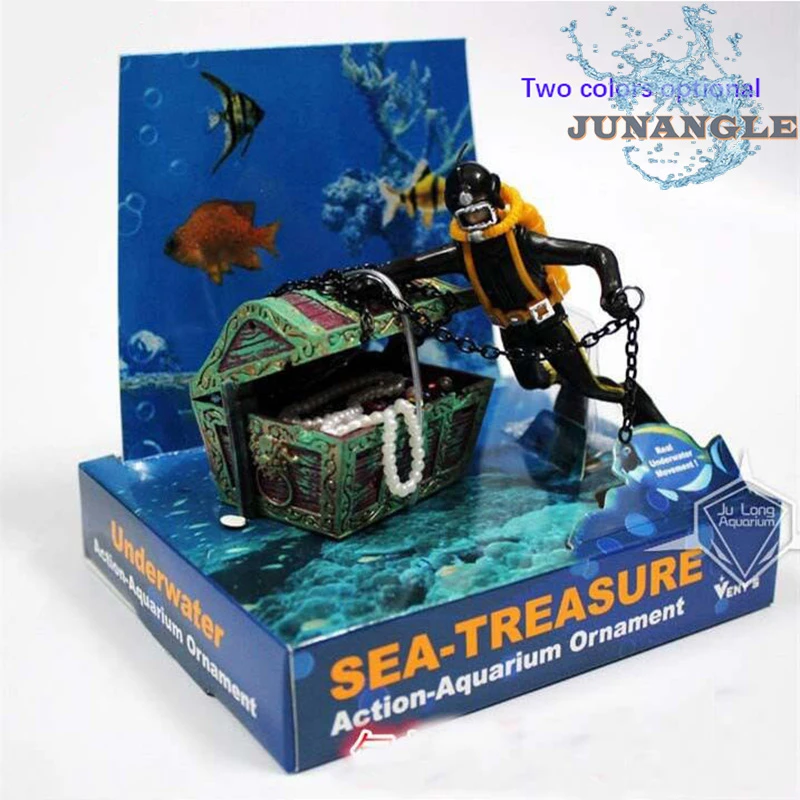 

Aquarium Ornament Treasure Frog People Aquarium Landscape Ornament Diver Treasure Box Can Be Connected Air Pump