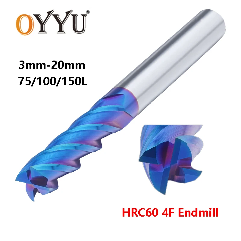 

OYYU Superhard Carbide Router Bit HRC60 4 Flute Coated Tungsten Steel Extended End Mills 75 100 150 Long Milling Cutter 1pcs