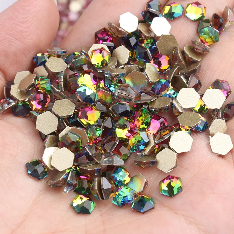 New sale Flat backRhinestones 6MM Hexagonal Mix color Glass crystal stone DIY Nail Art Decorations