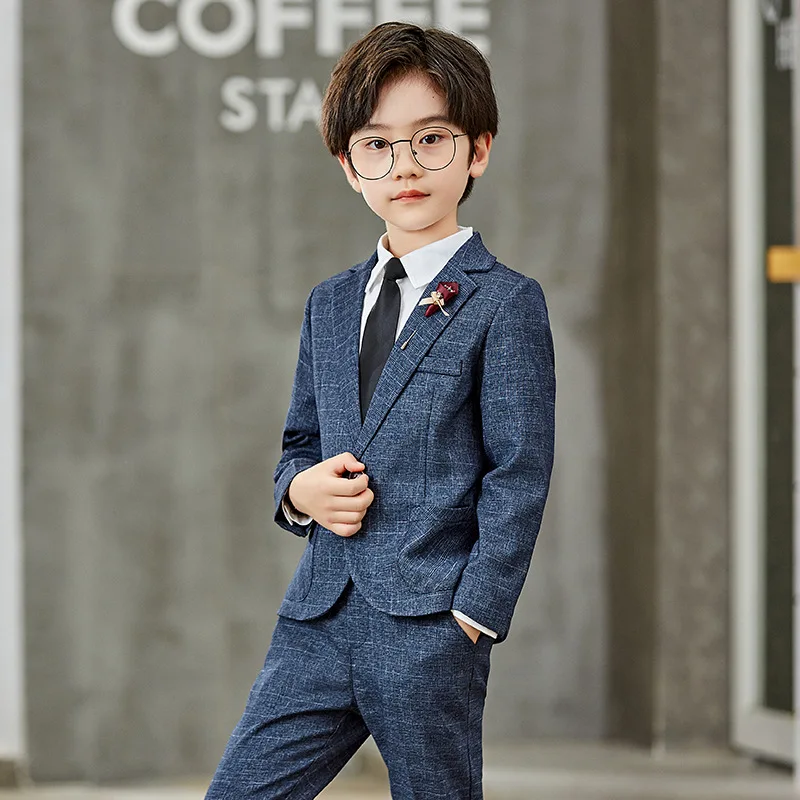 

Korea Boys Formal Jacket +Pants 2Pcs Clothing Set School Kids Photograph Set Children Wedding Suit Host Performance Prom Dress