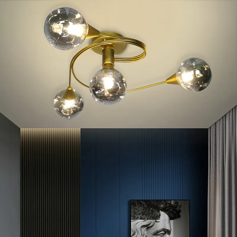 

Nordic ceiling lamp for Living Room Bedroom Multi-Heads scandinavian light Home gold glass ceiling light kitchen circle led lamp