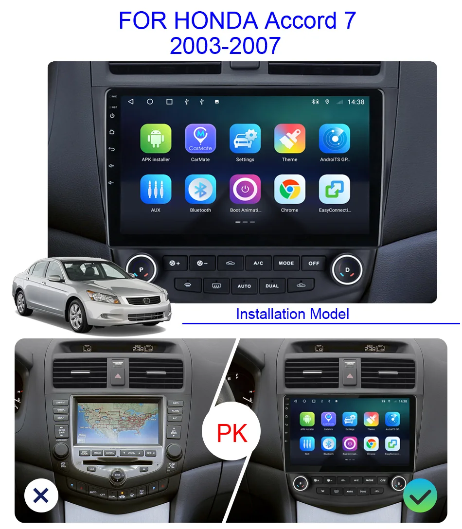 Roadwise 2 din Car Radio Android Multimedia Carplay For Honda Accord 7 2003 2004 2005 2006 2007 4G Wifi GPS DVD Autoradio Stereo