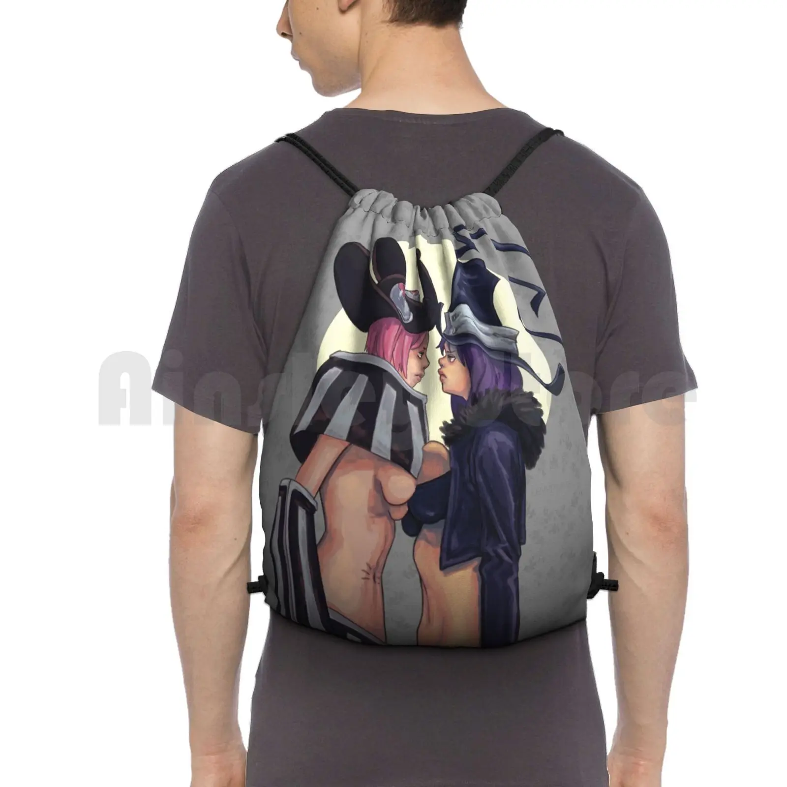 Blair Vs Mizune Backpack Drawstring Bags Gym Bag Waterproof Cat Fight Pinup Girls Cute Sexy Girls Anime