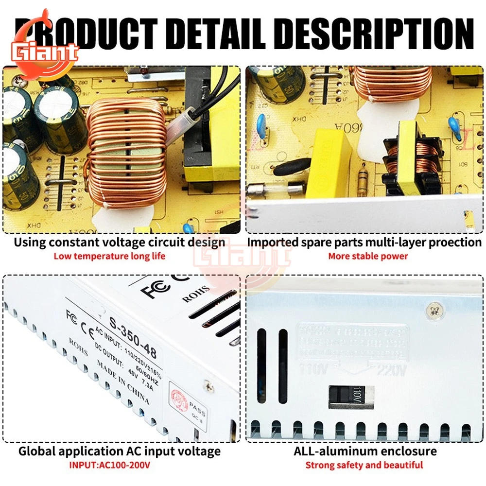 DC 12V Switching Power Supply 36W 60W 100W 120W 180W 240W 360W 480W 500W 720W 1000W 5A 10A 15A 20A 30A 40A Power Transformer