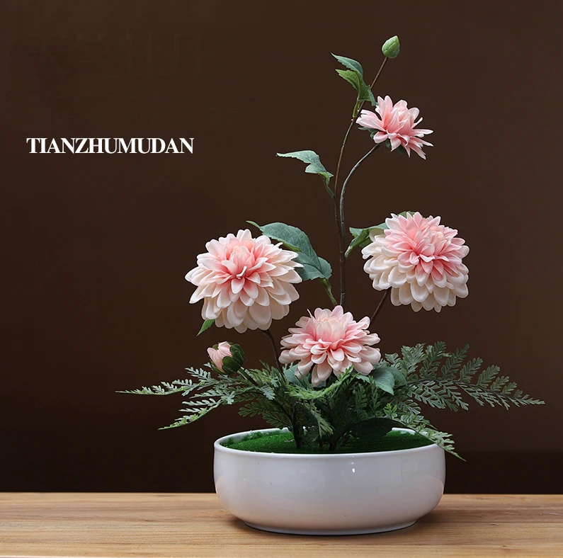 Modern Ceramic Vase Tianzhu Peony Simulation Floral Set Ornaments Coffee Table Furnishing Crafts Home Livingroom Decoration Art