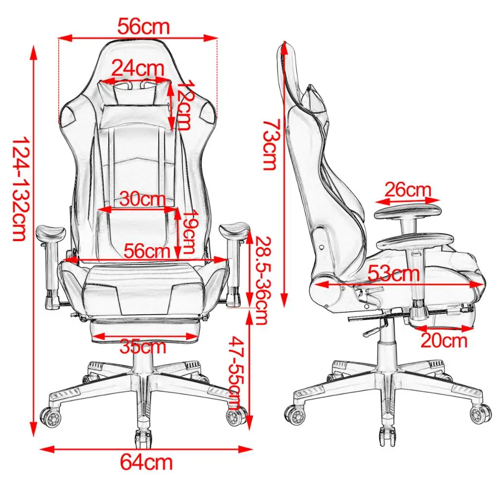 Racing Gaming Chair Swivel Computer Desk Office Chair Faux Leather Seat with 155°Tilt Reclining Function Lumbar Support & Relax