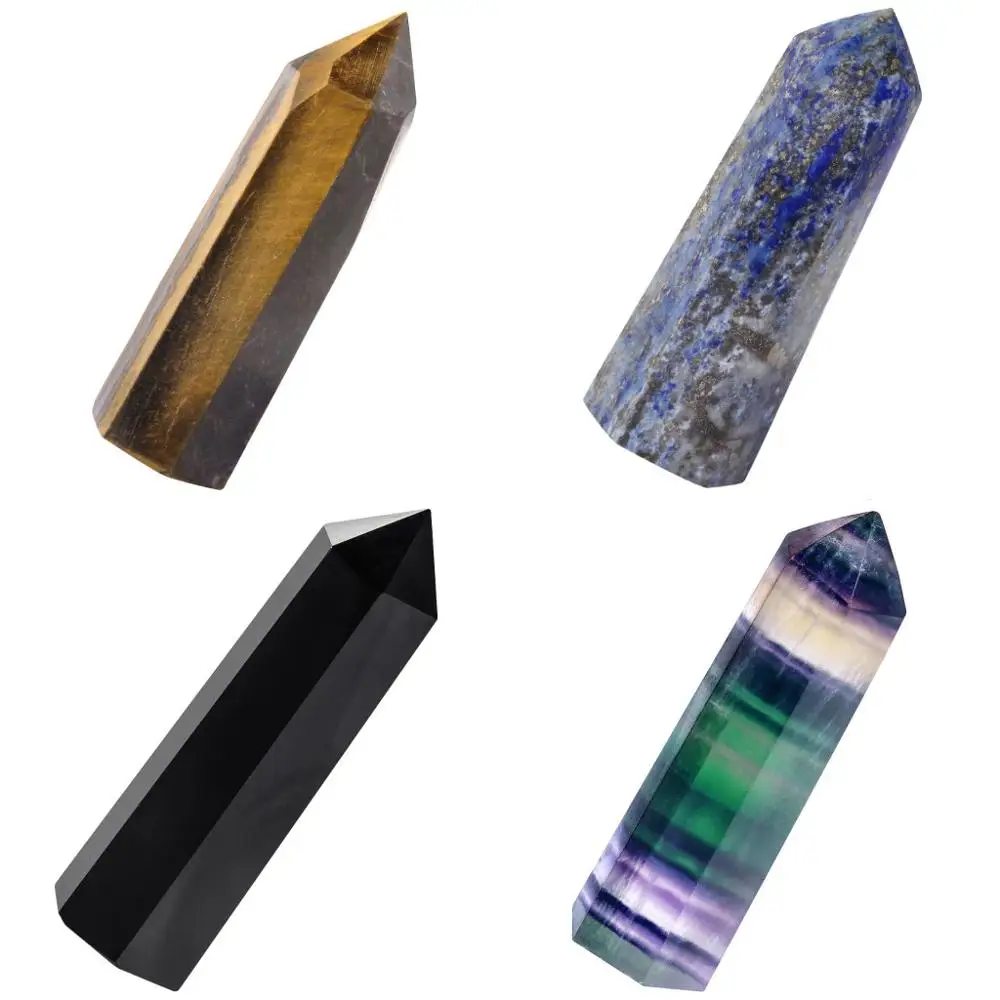 TUMBEELLUWA 4 Pcs Healing Crystal Wands Single Self Stand Point 6 Faceted Reiki Stone for Meditation Therapy Decor 1.88 inches