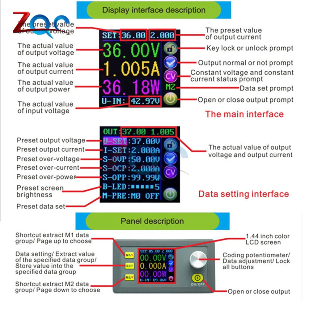 Constant Voltage Current Step Down Programmable Power Supply Module Buck Voltage Regulator Converter Color LCD Voltmeter Ammeter