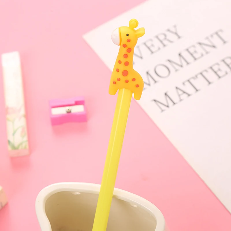 4 Pcs Cartoon Giraffe Gel Pens Korean Creative Animal Silicone Pen Student Writing Office Stationery Black Signature Ink Pen