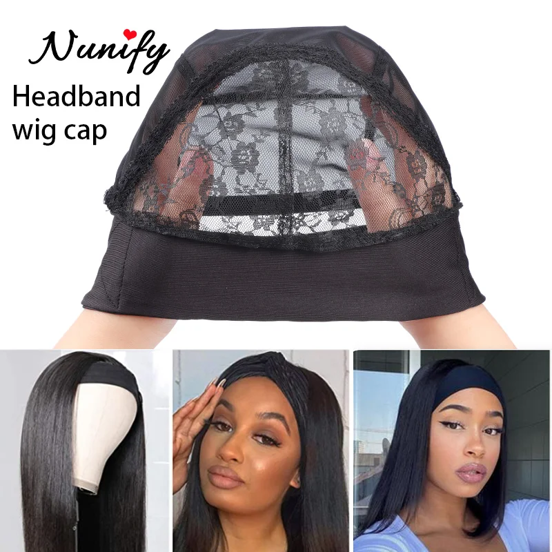 Wig Headband Cap With Hair Band Silk Wig Grip Caps For Making Wigs Mesh Dome Cap With Head Band Black 2Pcs 3pcs 5Pcs Hair Tools