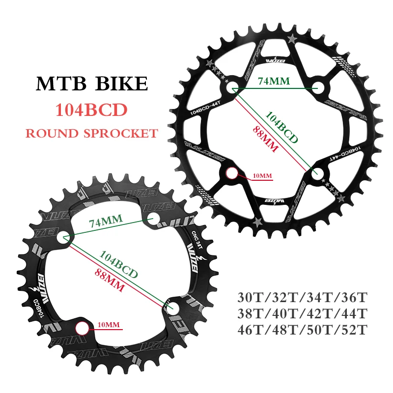 Кривошипы PROWHEEL 104BCD 175 мм, 170 мм, 30/32/34/36/38/40/42/44/46/48/50/52T, Звездочка с нижним кронштейном, Кривошип для горного велосипеда