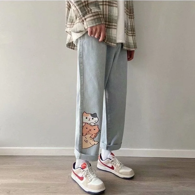 Jeans Dames Ontwerp Kawaii Cartoon bedrukte Zoete All-match Rechte Denim Broek Koreaanse Mode Losse Hoge Taille Jean Studenten