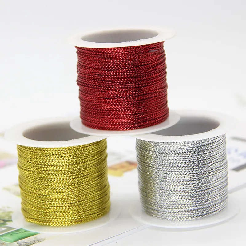 20m/roll 1mm Gold Silver Red Cords Metallic Rope Thread String Strap Gift Wrap Ribbon Cord Bracelet No-slip Hang Tag Twine