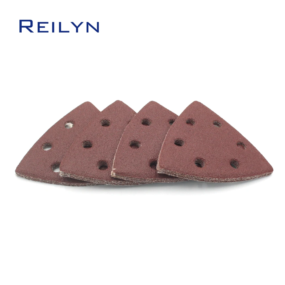 10pcs 6 Holes Flocking Triangle SandPaper Polishing Pad 90x90x90mm SandPaper Tray Mesh 40-1000 Aluminum Oxide Sanding Disc