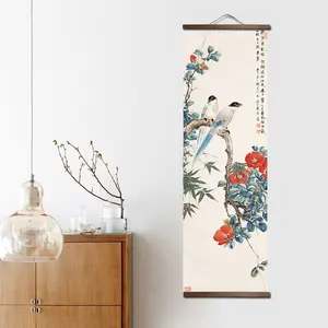 مخصص النباتات الخضراء الطيور قماش اللوحة الزخرفية ، اللوحة الخشبية الصلبة التمرير ، غرفة نوم جدار الفن ، غرفة المعيشة ، النمط الصيني أفضل 10 مبيعات إطارات صينية - رقم 4