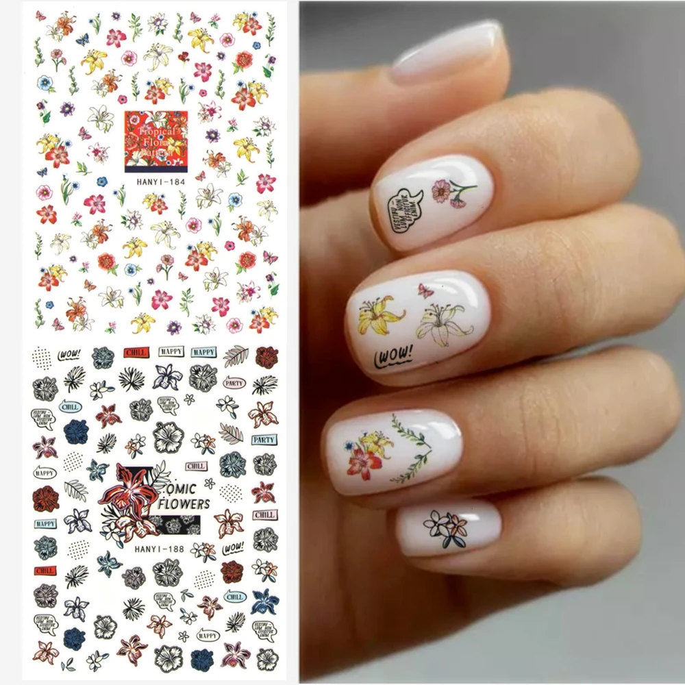 

Newest HANYI-185-186-187-188 flower 3d nail art sticker nail decal stamping export japan designs rhinestones decorations