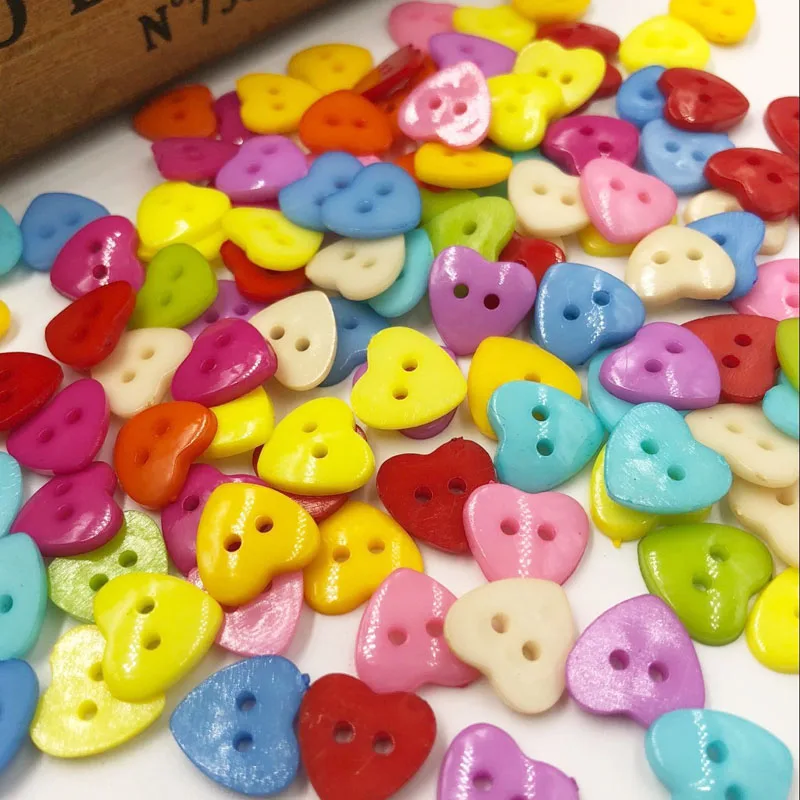 50 pcs 14mm Cute Heart Plastic Button lot Mix color PT74