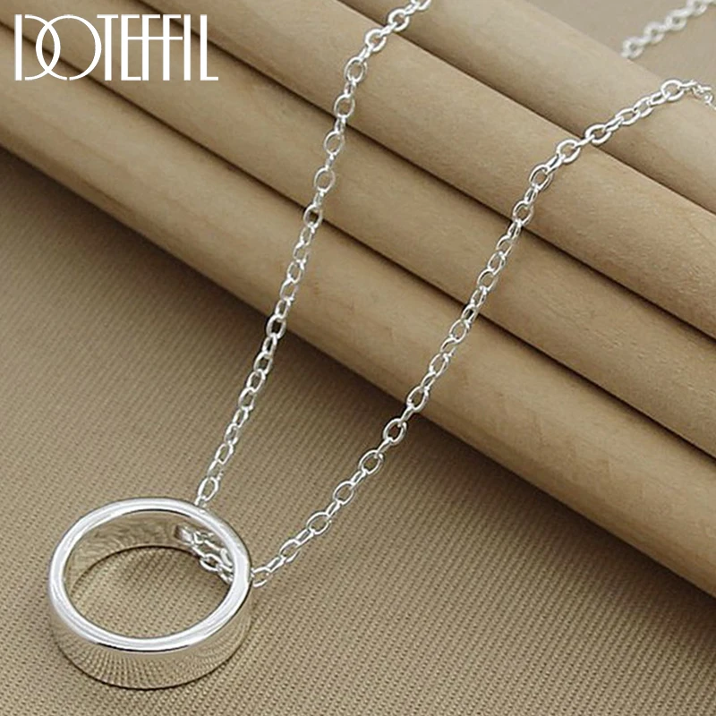 

DOTEFFIL 925 Sterling Silver Round Circle Hollow Pendants Necklaces 18 Inch Chain For Women Wedding Engagement Party Jewelry