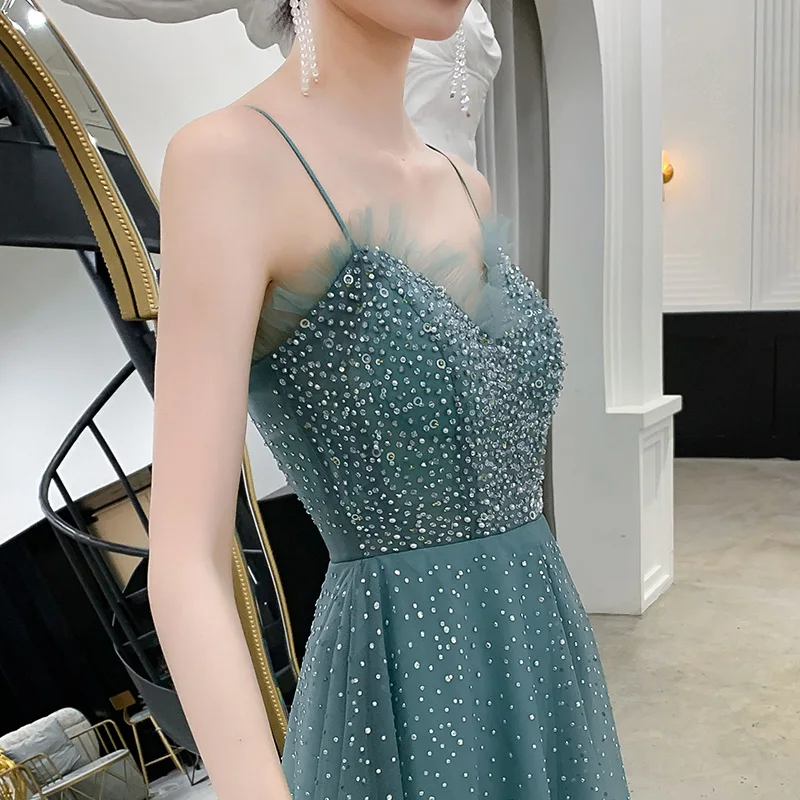 Female Banquet Dress 2019 New Style Noble Sexy Prom Party Dresses Spaghetti Strap Backless Beading Formal Dresses Haute Couture